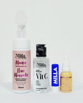Kit skincare, Vitamina C, Sérum facial, Nano Vitamina C, Água Micelar, Limpeza 5 em 1, antioxidante, Ácido Hialurônico, Hidratante Labial, Milla Makeup.